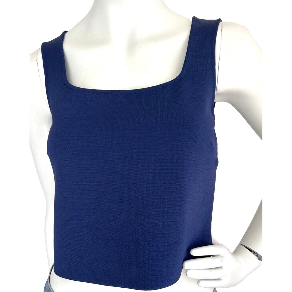 L'Autre Chose NWT Blue Square Neck Crop Top Italy IT 42 US Small Knit Minimalist